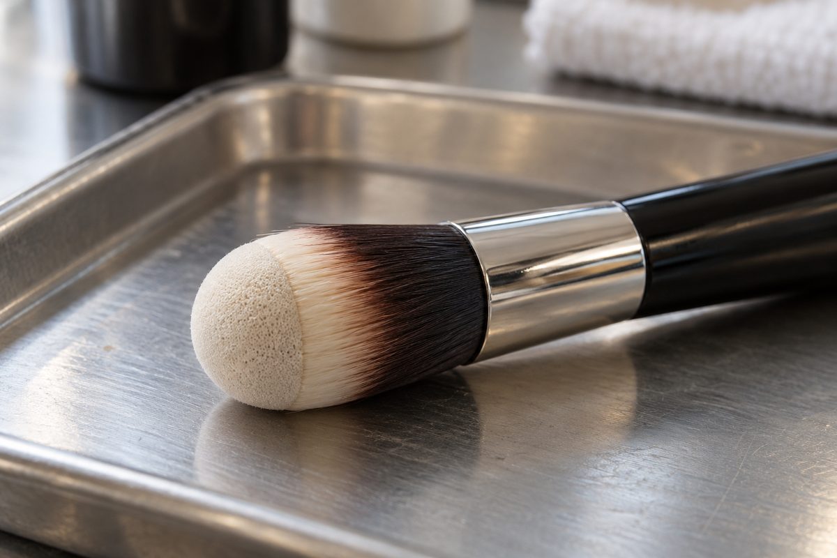 Micro-pore sponge tip and blending bristles on a nail art ombré brush